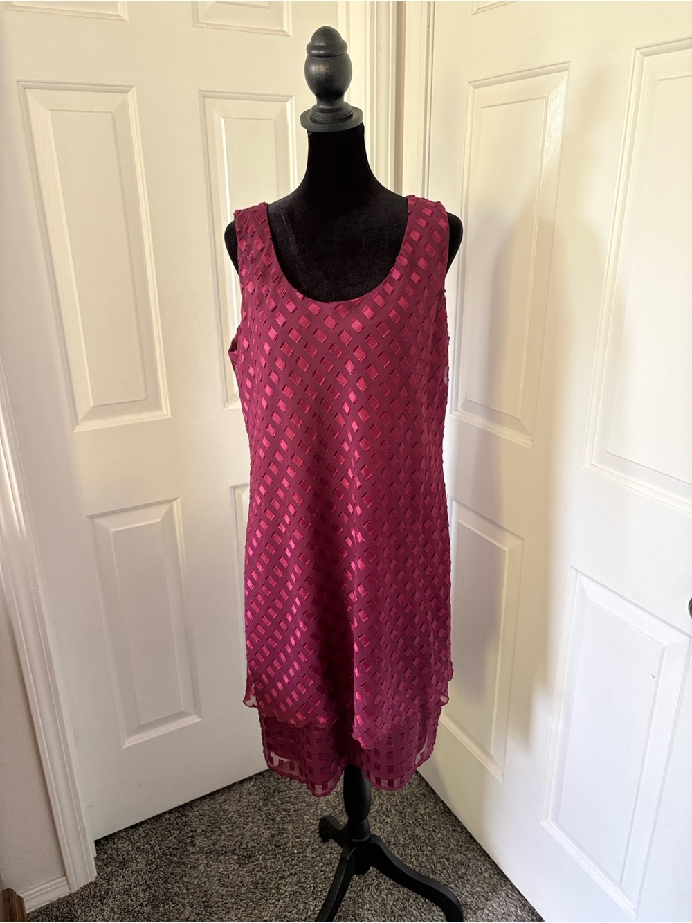 S.L. Fashions Sleeveless Lattice Overlay Shift Dress
